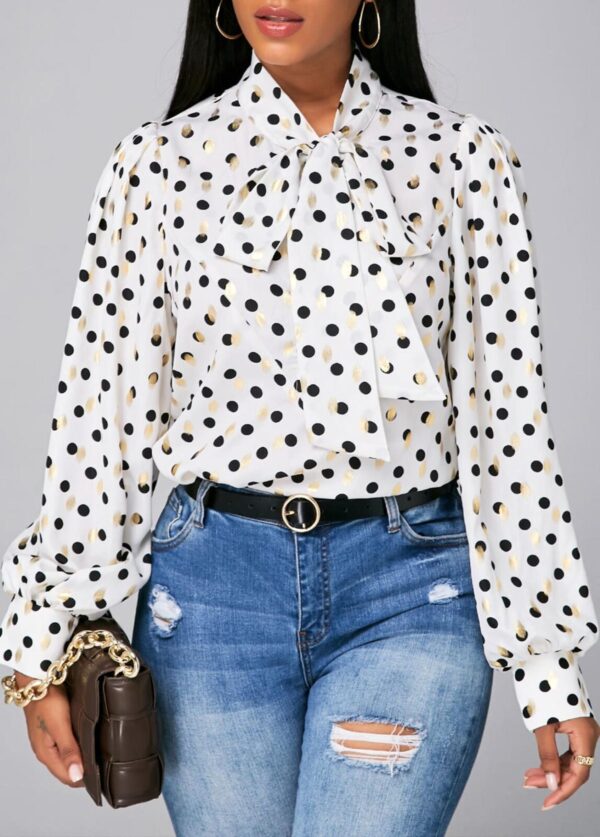 Blouse à pois avec détail nœud et manches lanterne