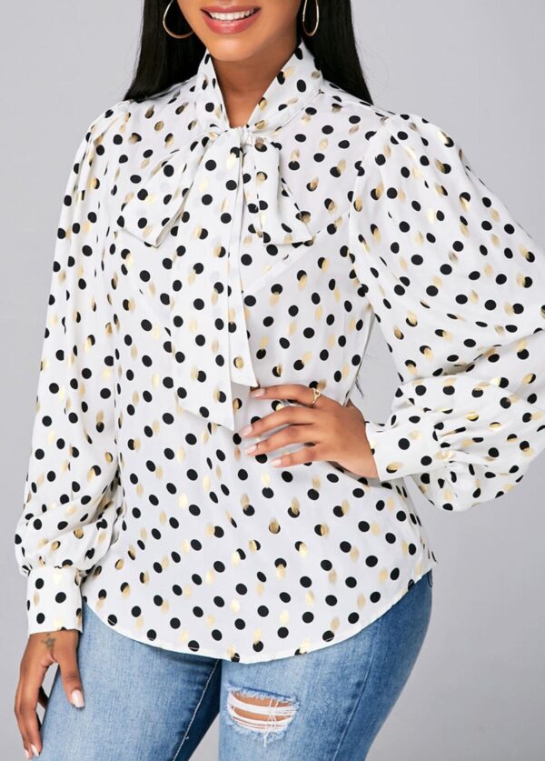 Blouse à pois avec détail nœud et manches lanterne - Image 2