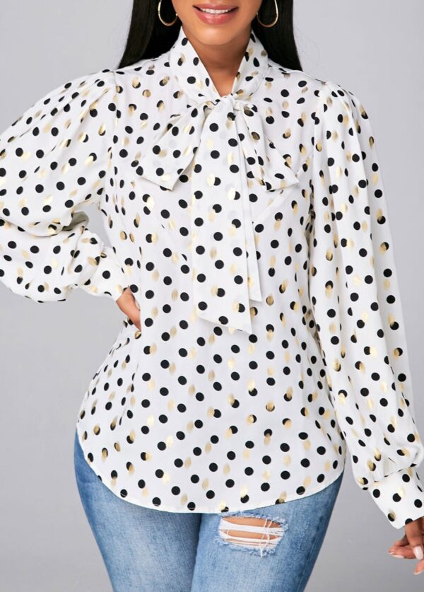 Blouse à pois avec détail nœud et manches lanterne - Image 3