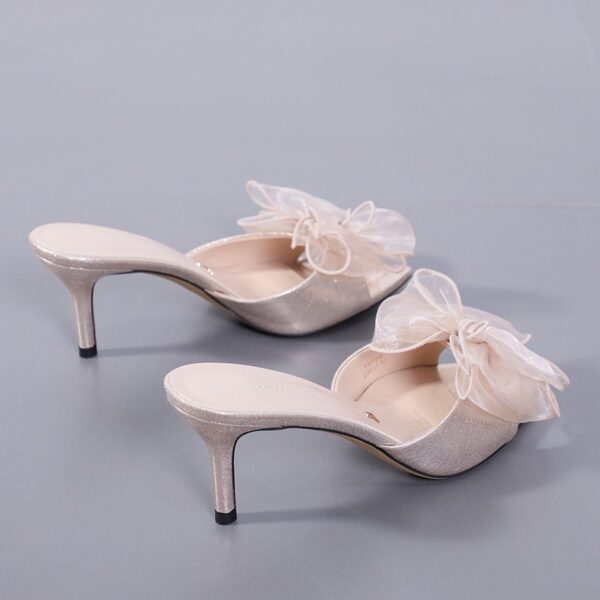 Chaussures femme talons aiguilles fille douce Bowknot pantoufles mode bout ouvert bout ouvert nouvelles sandales d'été - Image 4