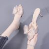 Chaussures femme talons aiguilles fille douce Bowknot pantoufles mode bout ouvert bout ouvert nouvelles sandales d'été - Image 2