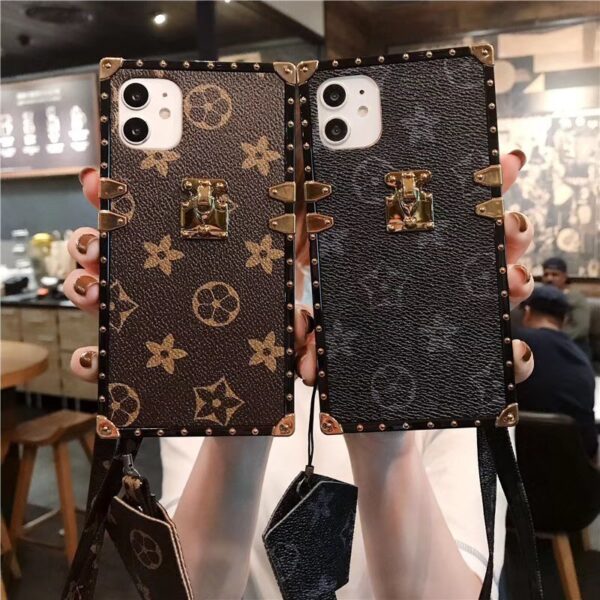 Case de téléphone de concepteur Tpu + PU cuir Fashion Square Phone Case de haute qualité pour IPhone - Image 4