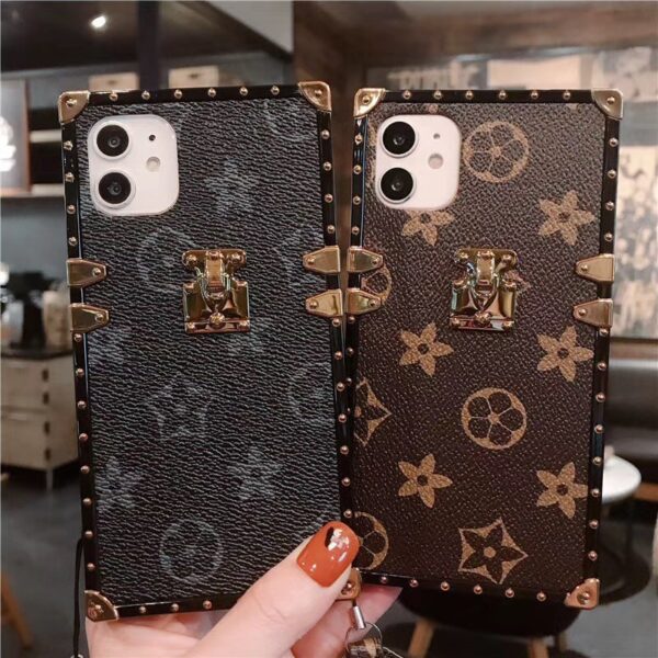 Case de téléphone de concepteur Tpu + PU cuir Fashion Square Phone Case de haute qualité pour IPhone