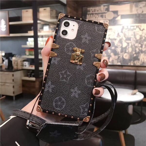 Case de téléphone de concepteur Tpu + PU cuir Fashion Square Phone Case de haute qualité pour IPhone - Image 2