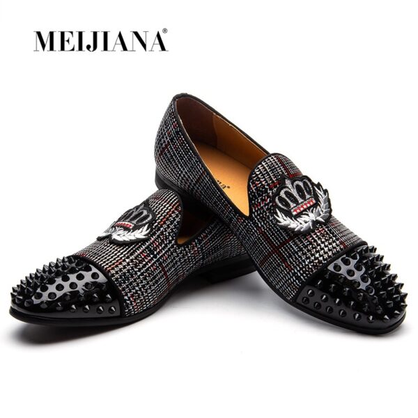 MEIJIANA noir pointes strass paillettes hommes mocassins fumer pantoufle chaussures décontractées robe de mariée hommes appartements en cuir véritable Noir - Image 3