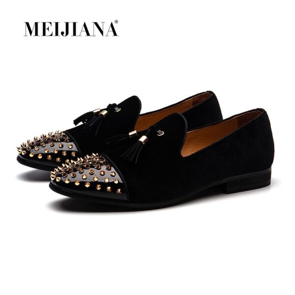 Mocassins de mariage chaussures en velours marque de mode gland or métal hommes chaussures habillées - Image 2