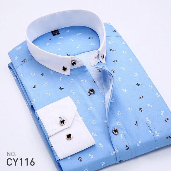 Hommes affaires chemise à carreaux chemise à manches longues marque formelle coton impression hommes chemise habillée