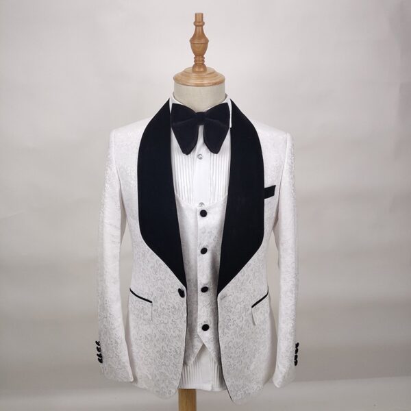 Morili de haute qualité châle revers Slim Fit smokings de marié rouge blanc dernier manteau hommes costumes MMSB58