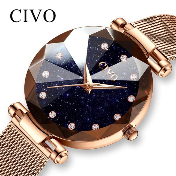 CIVO nouvelle montre à quartz décontractée pour dames avec pointeur de diamant de luxe montre à bande de maille étanche - Image 3