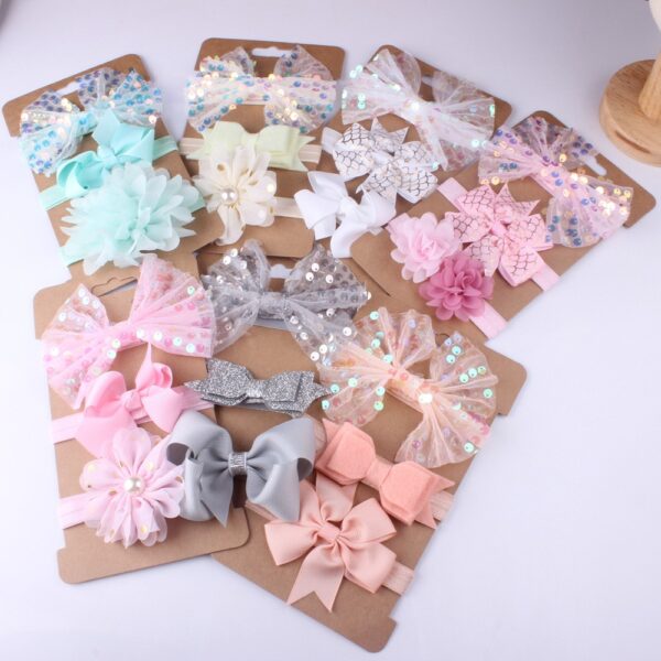 3Pcs/Set Cute Infant Baby Girls Bow Headband Newborn Elastic Sequins Floral Hairband Photo Props Hair Accessories Headwear