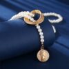 Collier géométrique en métal doré avec perles - Image 3