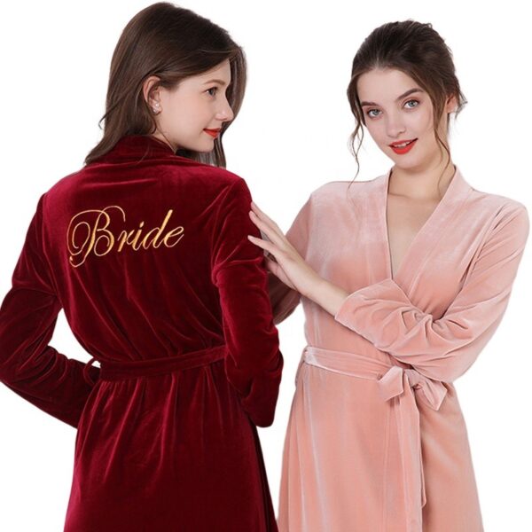 Robe de mariée de mariée robe de chambre de velours broderie robes de mariée demoiselle d'honneur - Image 3