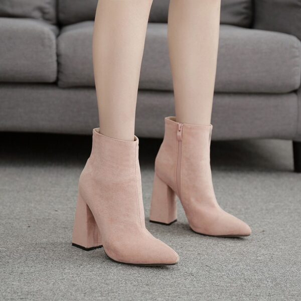 Chaussures Femme Bottes De Chevalier Bout Pointu En Daim Bottines Hautes Bout Pointu Talons Hauts Grossiers