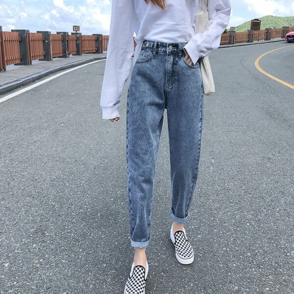 Jean BOYFRIEND ample délavé pour femme avec taille ajustée Jean taille haute