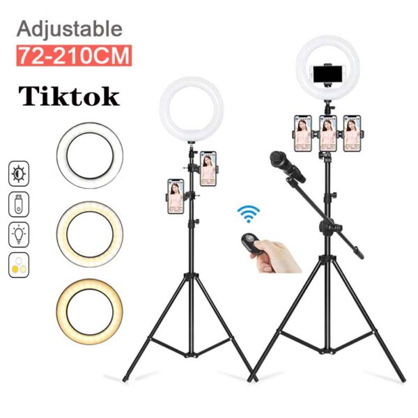 Anneau de selfie avec support de trépied Live Stream Facial Make Up Tiktok anneau lumineux 10 pouces LED avec anneau lumineux de support de téléphone portable