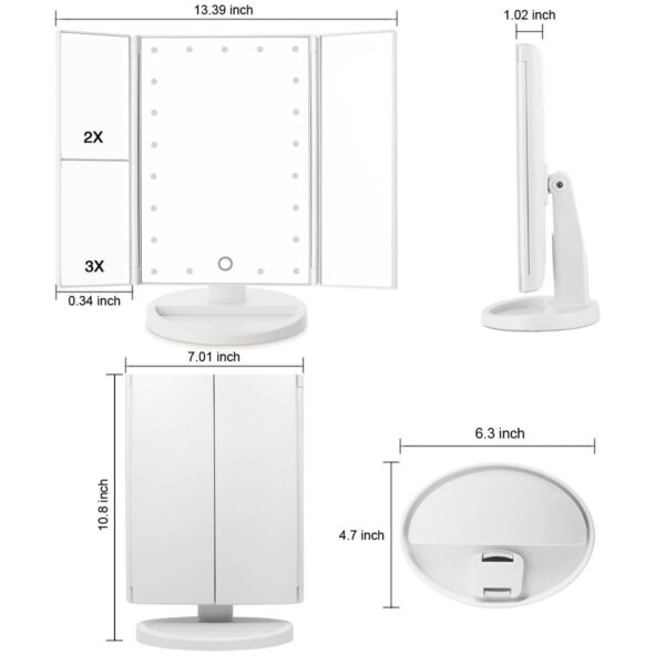 Miroir cosmétique électrique avec lumière 180D miroir de courtoisie rotatif 21 lumières LED 3X 2X 1 miroir de maquillage - Image 3