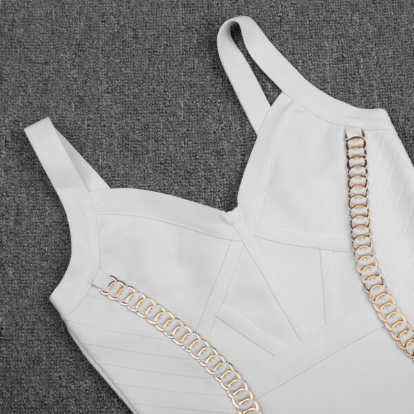 2021 nouveautés printemps femmes Sexy chaîne embellie robe de pansement solide sangle moulante soirée club robes de soirée - Image 5