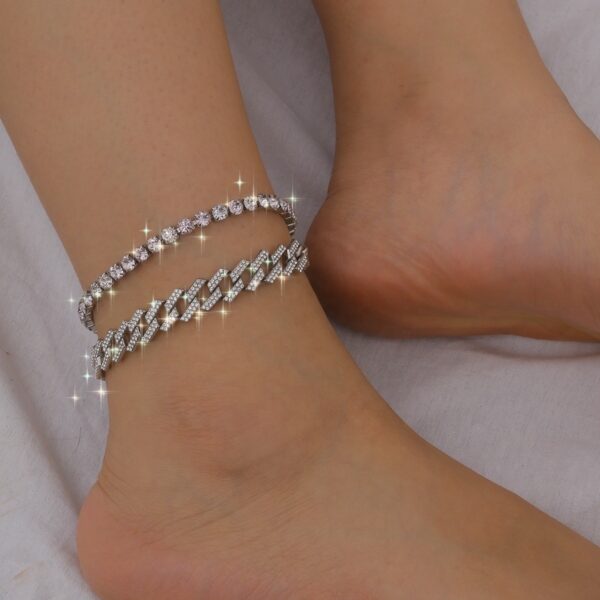 Chaîne à maillons en couches Bling Bling Tennis Bracelet de cheville strass cristal lien cubain cheville pour femmes sur pied bijoux - Image 3