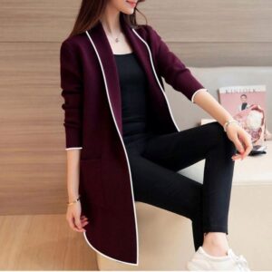 COLLEGE Long Cardigan femme style mi-long manteau long femme tricoté Solide pour l'hiver
