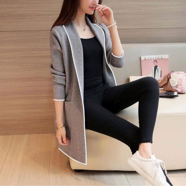 COLLEGE Long Cardigan femme style mi-long manteau long femme tricoté Solide pour l'hiver - Image 4