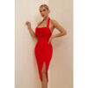 Robe VESTIDOS Rouge Femme Élégante Haute Split Formelle