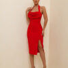 Robe VESTIDOS Rouge Femme Élégante Haute Split Formelle - Image 4