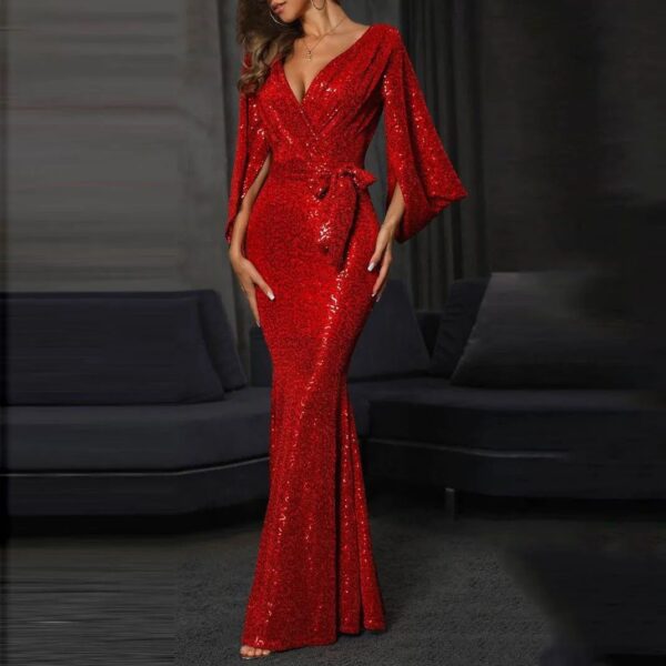 Robe soirée rouge longue pour ceromonie - Image 2
