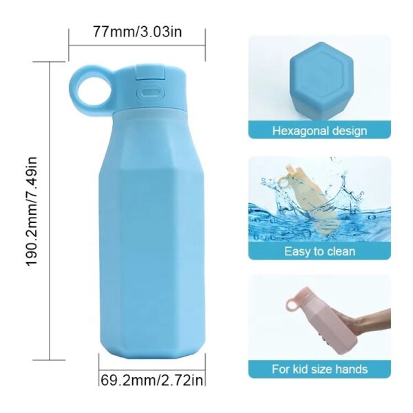 B-PROOF, Bouteille d'eau portable anti-déversement en silicone sans BPA avec paille rabattable et isolation pour écoliers - Image 4
