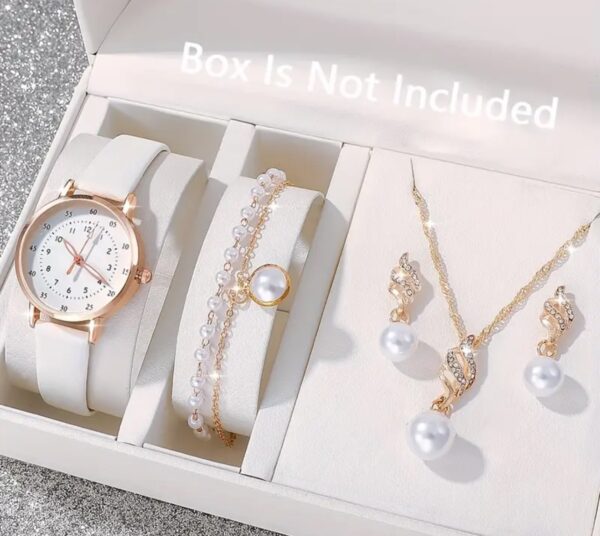 CECE HM, Lot de 5 Pieces à quartz pour femmes avec cadran Roma et bracelet en cuir, ensemble de bijoux en perles (SANS BOITE)
