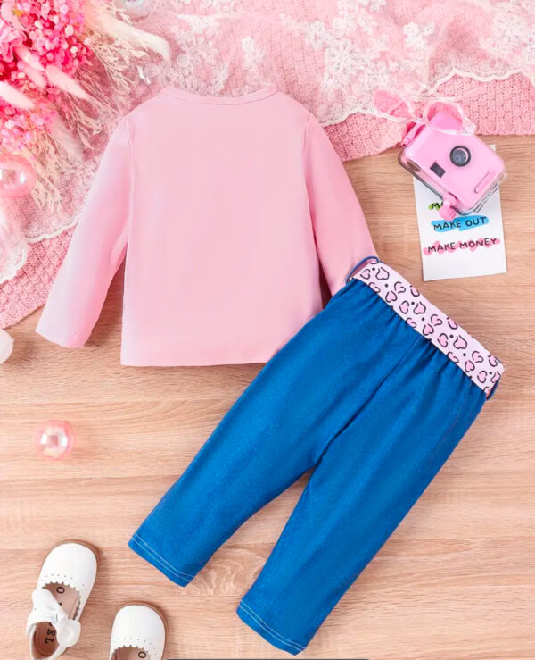 DENIM, Ensemble 2 pièces haut à manches longues et pantalon en jean rose pour enfants - Image 3