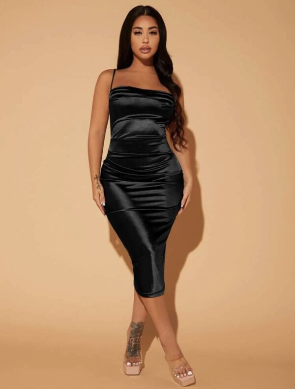 JARISSA BLACK , Satin à lacets été femmes moulante longue Midi Vintage dos nu élégant robe de soirée